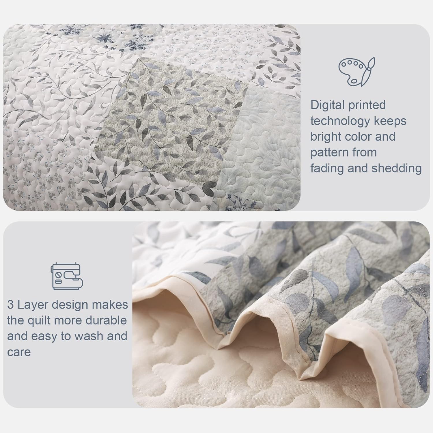 Juego de edredón bohemio con patchwork floral reversible: 3 piezas para todas las estaciones