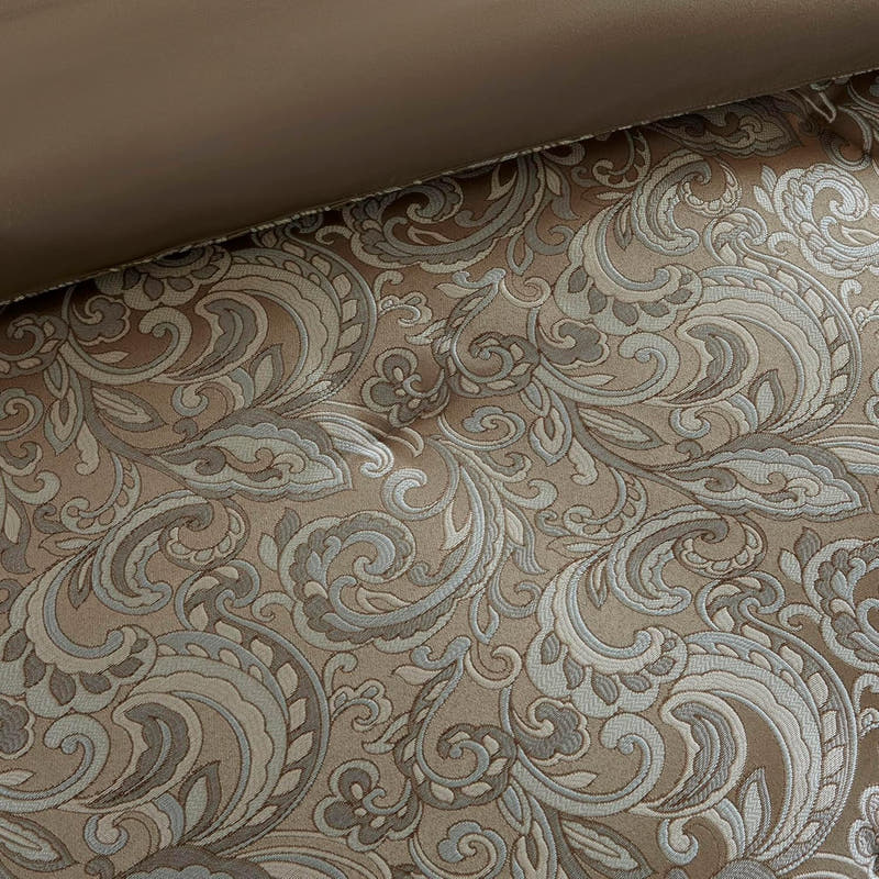 Luxe Faux Silk Jacquard Paisley Room in a Bag - 24 Pcs. with Matching Curtains, Decorative Pillows