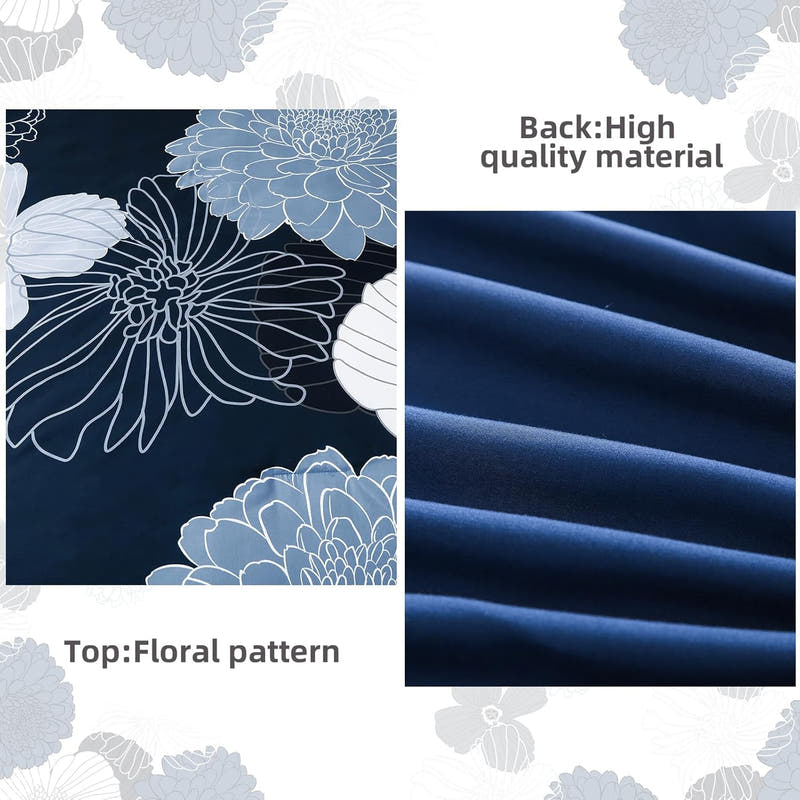 花卉床品套装 - 7 件蓝色花卉图案四季被子套装