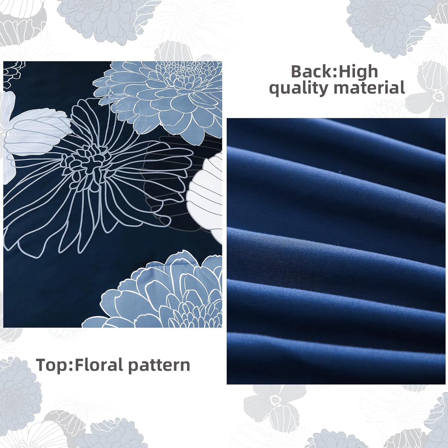 Floral Bed in a Bag Set - 7 Pcs Blue Flower Pattern All Season Comforter Set