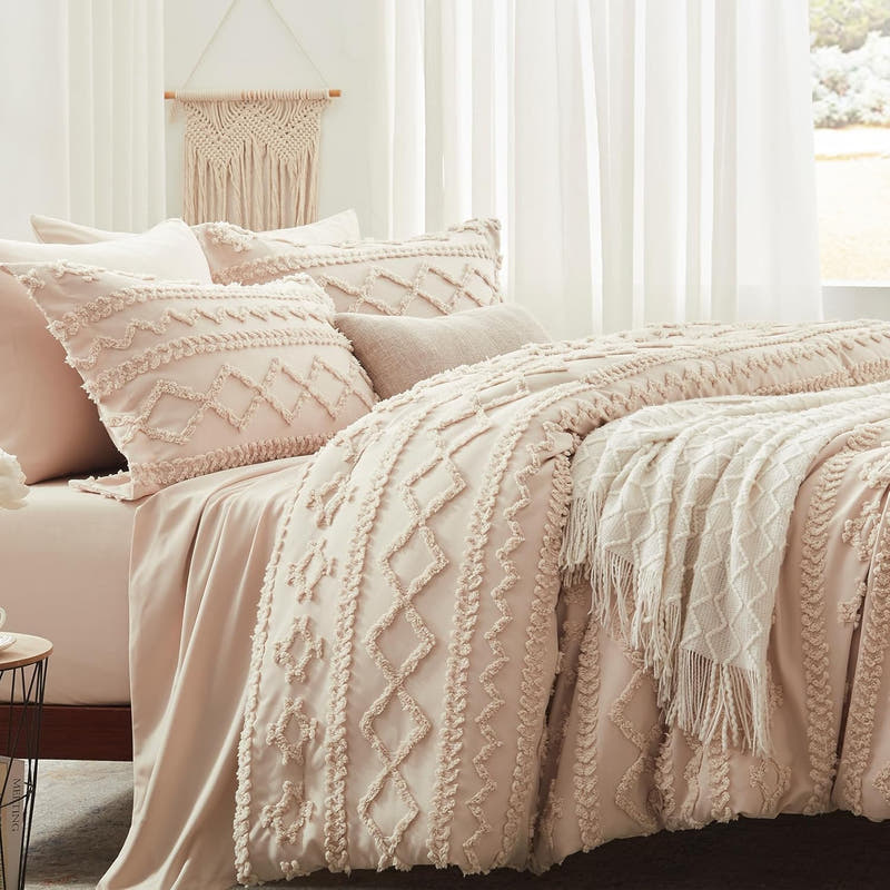 Juego de cama con mechones estilo bohemio en una bolsa: juego de 7 piezas de edredón para todas las estaciones