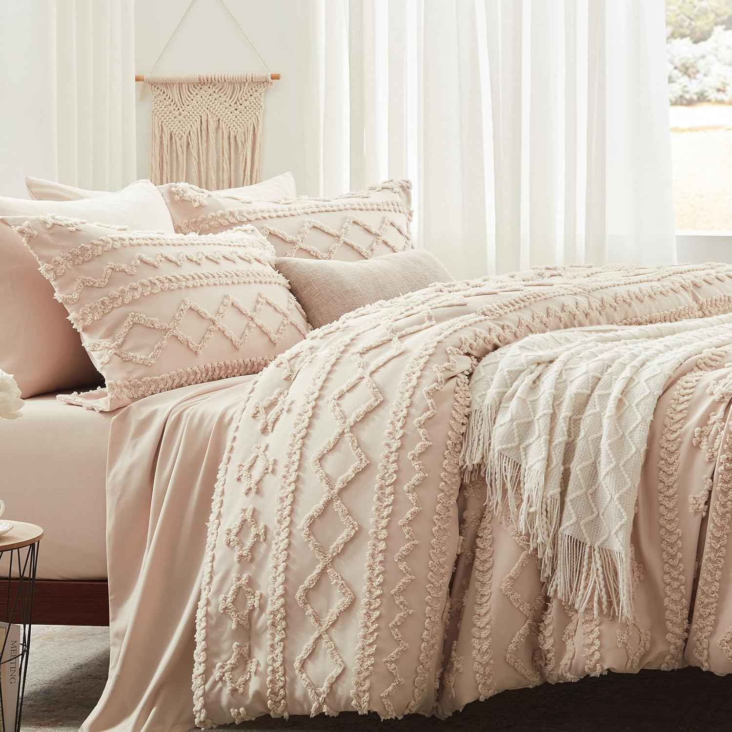 Juego de cama con mechones estilo bohemio en una bolsa: juego de 7 piezas de edredón para todas las estaciones