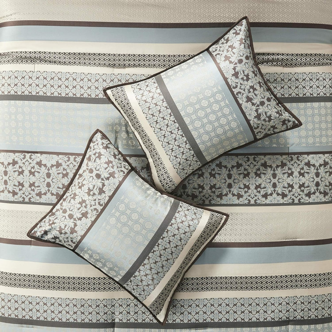 Luxe Jacquard with Damask Design Bed in a Bag Set - 7 Pcs. with Matching Shams, Bed Skirt