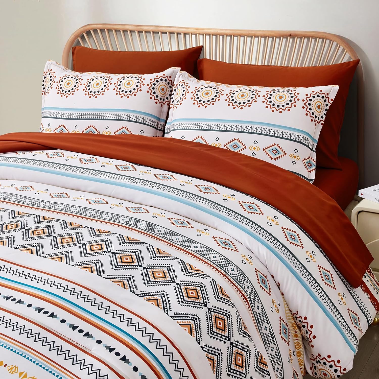 Boho Striped Bed in a Bag Set - 7 Pcs Microfiber Comforter Bedding Set