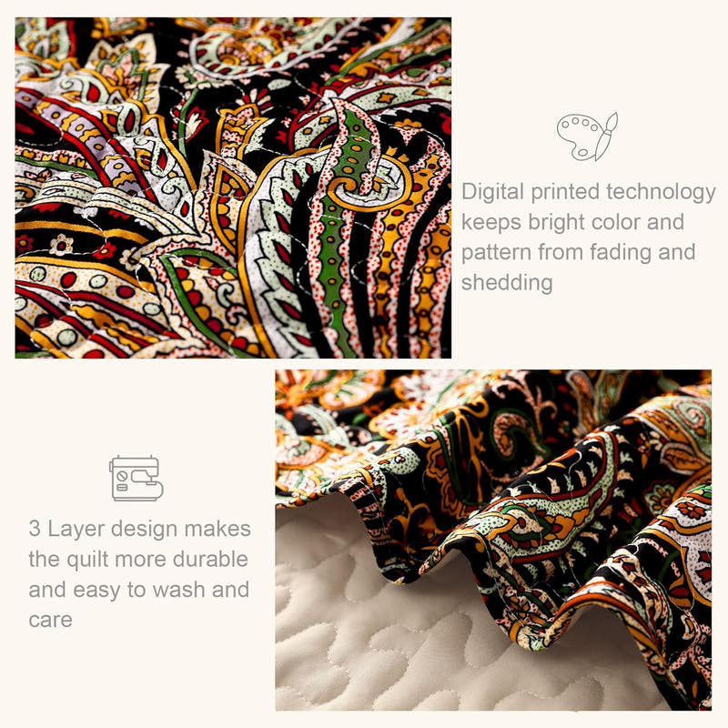 Juego de edredón reversible Paisley Boho: 3 piezas de colchas Paisley para todas las estaciones