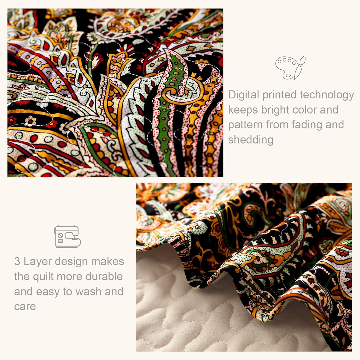 Reversible Paisley Boho Quilt Set - 3 Pieces Paisley All Season Bedspreads