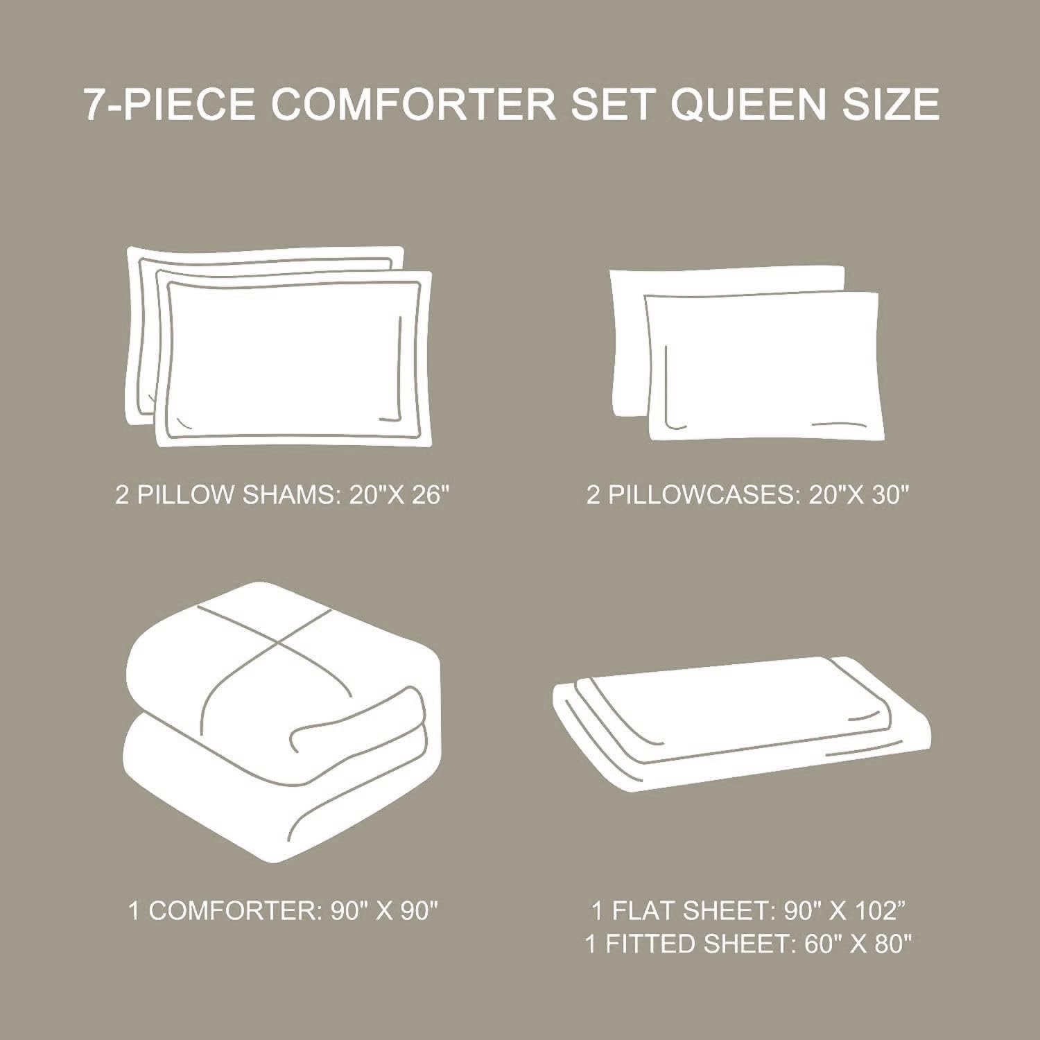 Modern Boho Reversible Bed in a Bag Set - 7 Pcs Geometric Striped Comforter Set