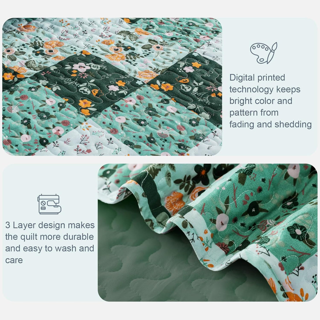 Reversible Floral Boho Patchwork Quilt Set - 3 Pcs All Season Bedspread