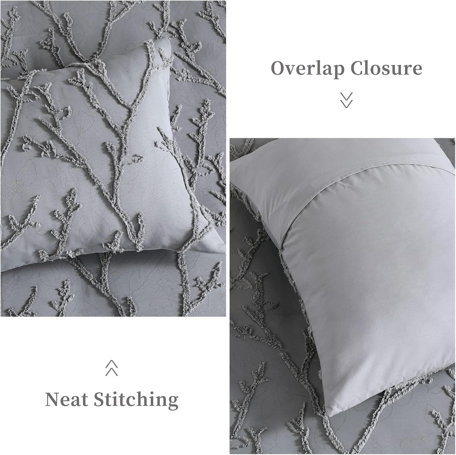 Juego de funda nórdica con bordado floral, 3 piezas, ramas con mechones elegantes