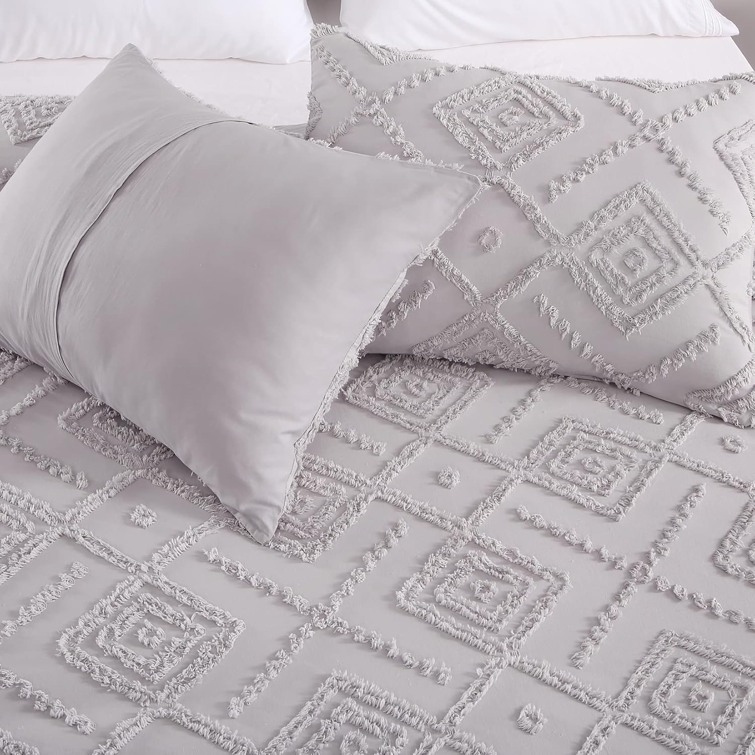 Juego de funda nórdica de algodón jacquard, 3 piezas, diseño geométrico de chenilla boho