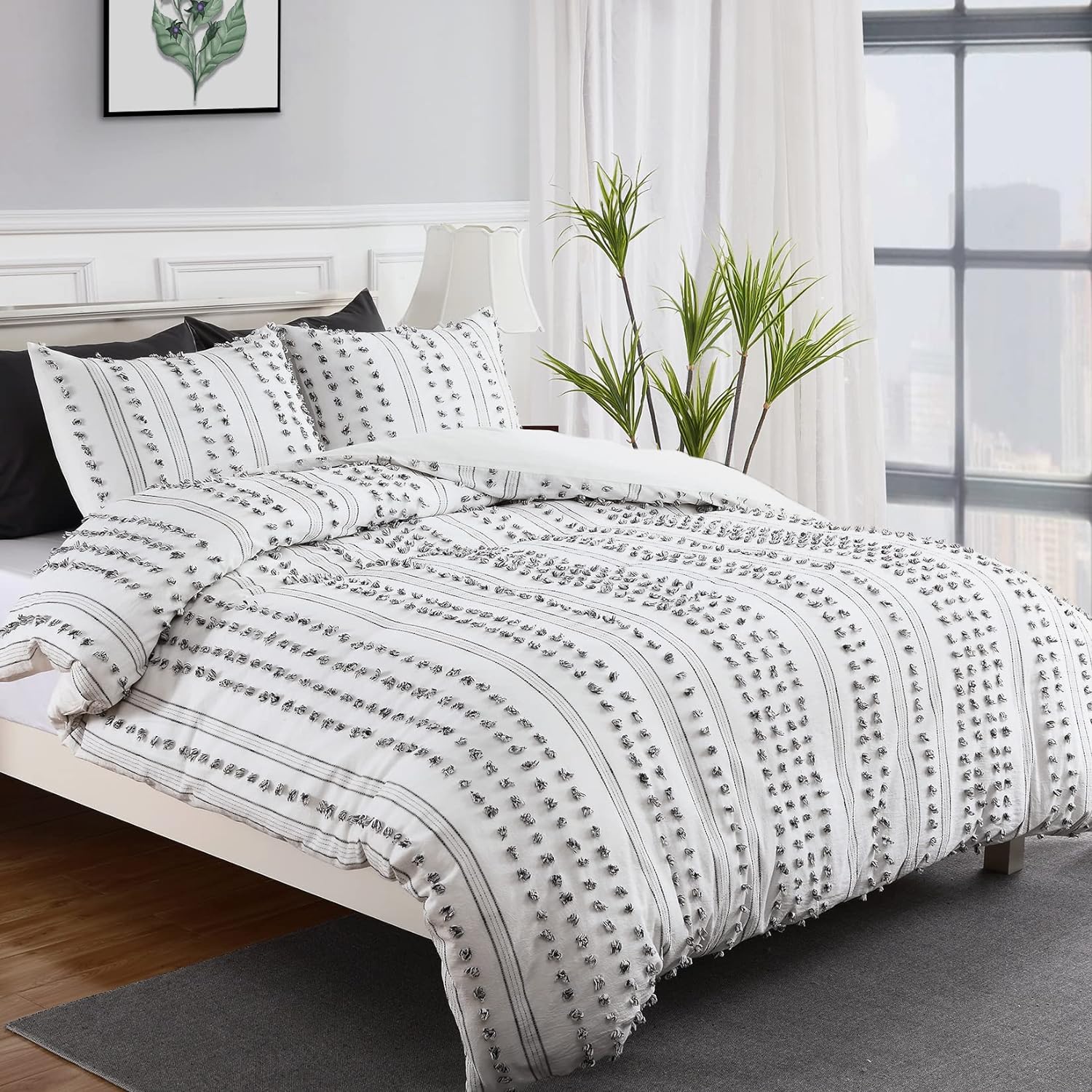 Funda nórdica texturizada con lunares con mechones - 3 piezas - Jacquard de algodón teñido en hilo