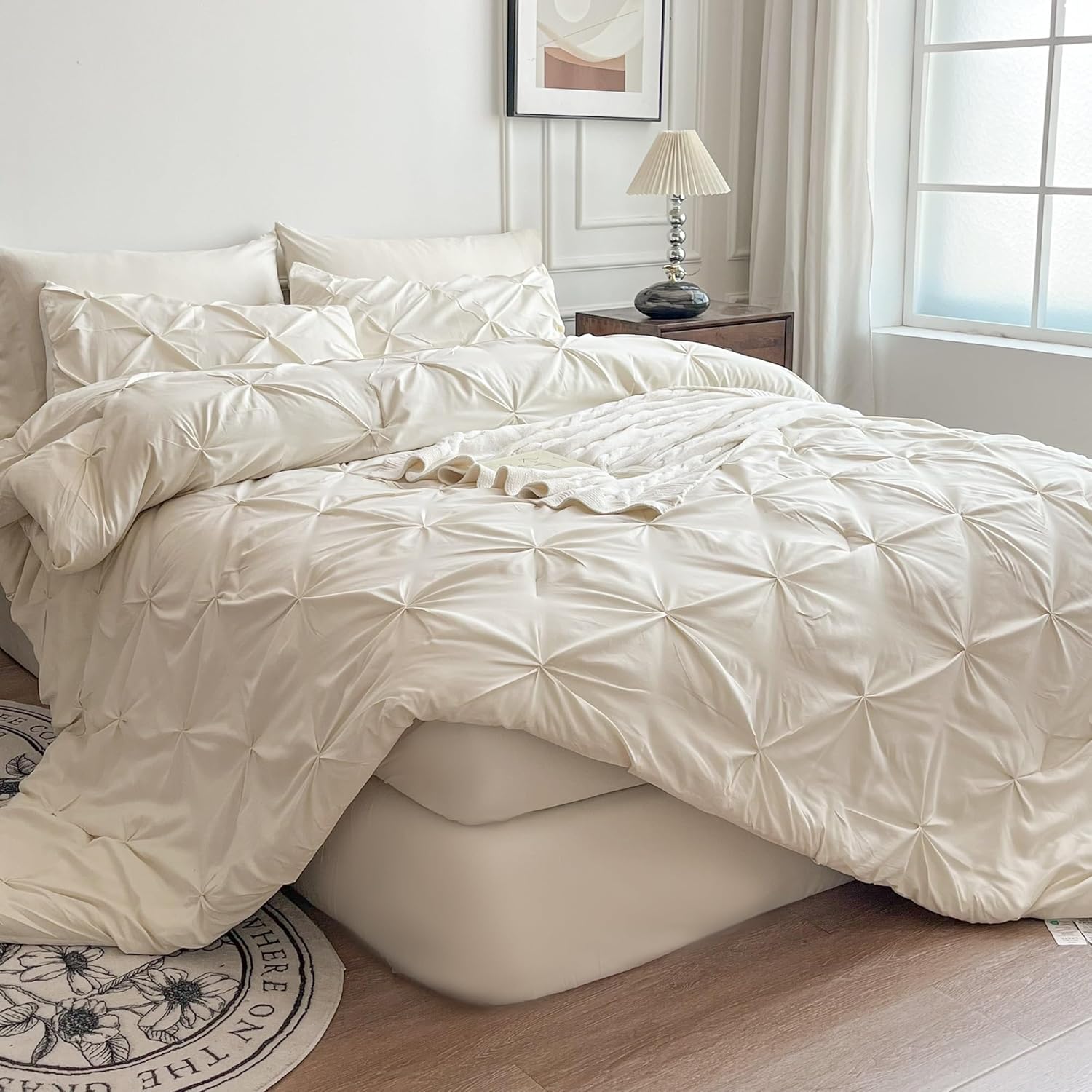 Juego de cama con pliegues modernos en una bolsa: juego alternativo de 7 piezas con pliegues hacia abajo