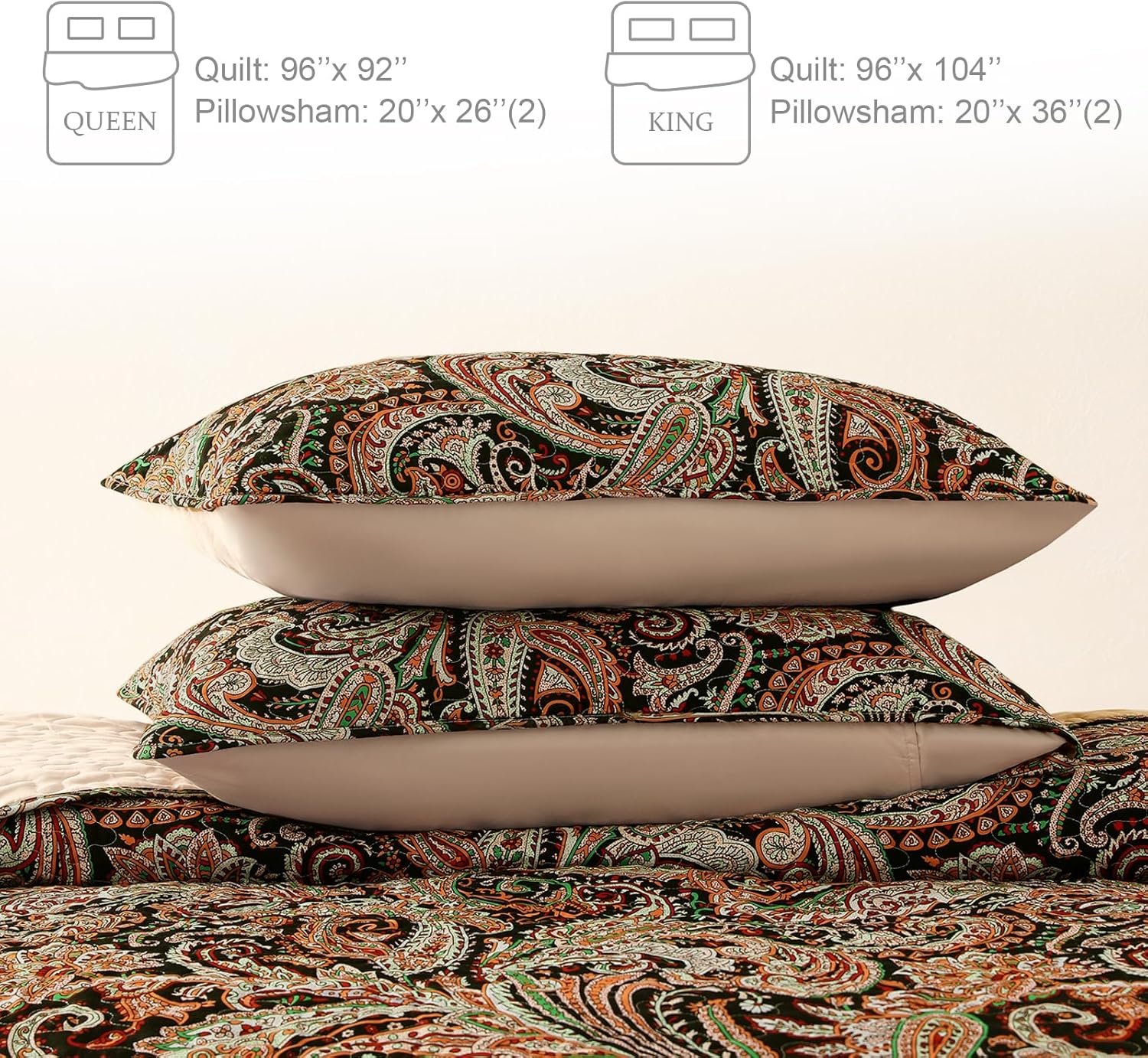 Reversible Paisley Boho Quilt Set - 3 Pieces Paisley All Season Bedspreads