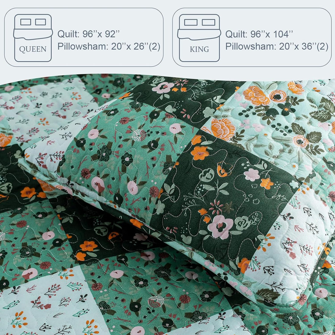 Reversible Floral Boho Patchwork Quilt Set - 3 Pcs All Season Bedspread