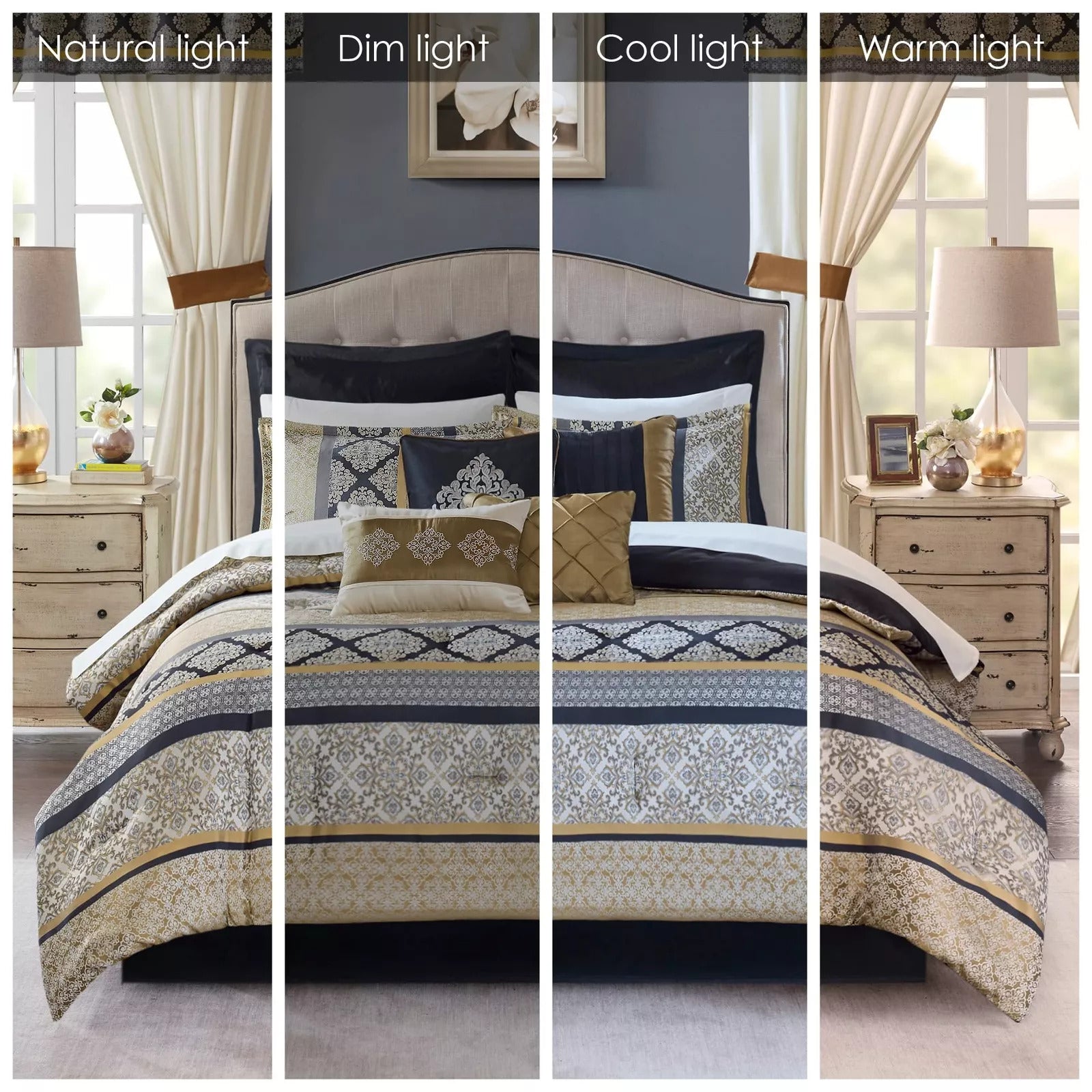 Conjunto de lujo: elegante conjunto de habitación en bolsa de satén, 24 piezas con cortinas y almohadas decorativas a juego 