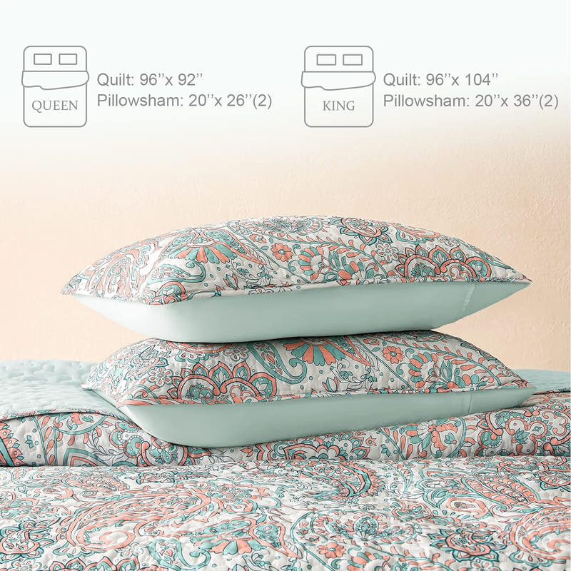 Juego de edredón reversible Paisley Boho: juego de colcha de 3 piezas para todas las estaciones