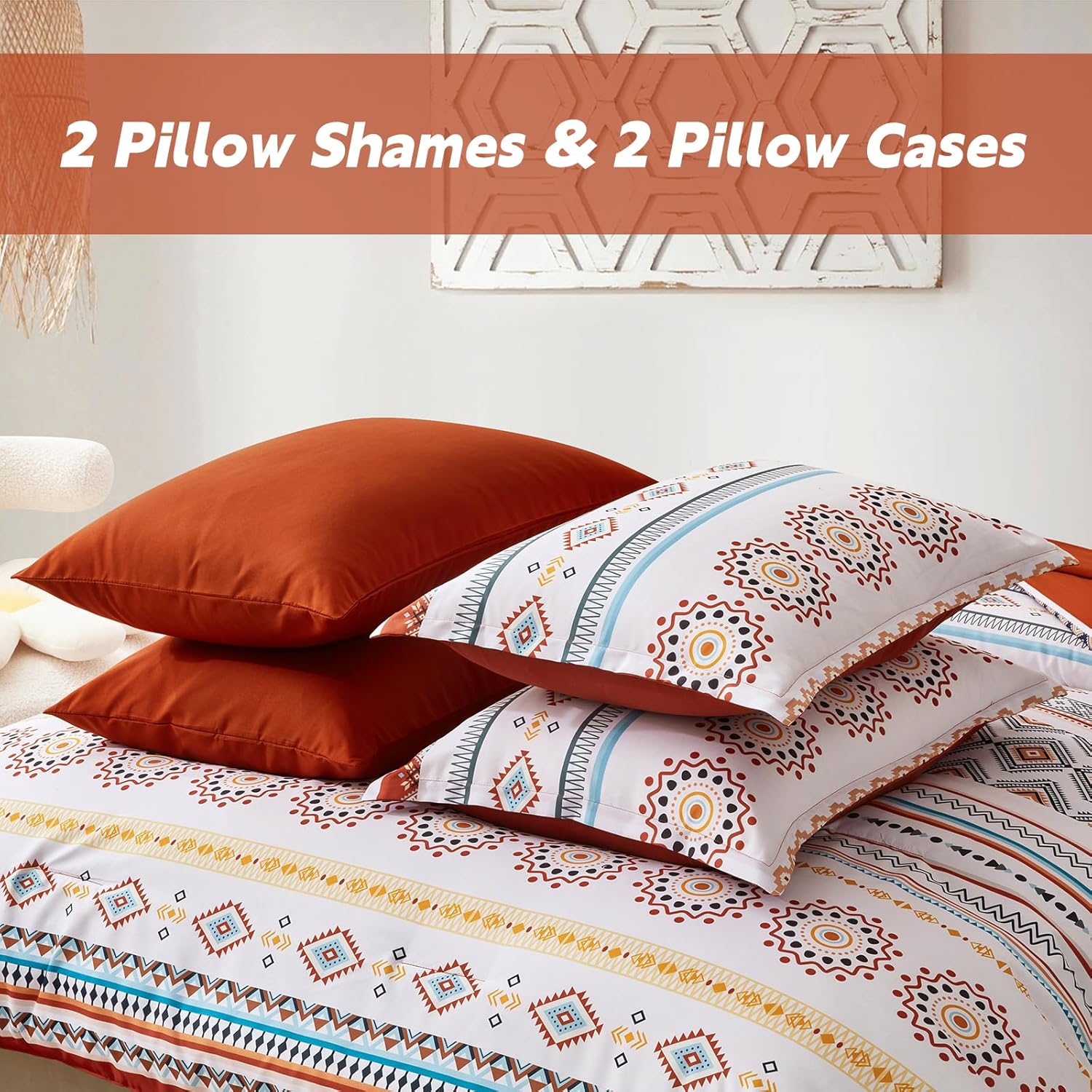 Boho Striped Bed in a Bag Set - 7 Pcs Microfiber Comforter Bedding Set