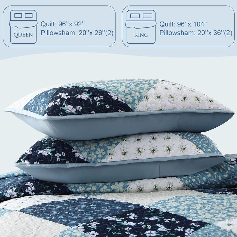 Juego de edredón reversible con diseño de patchwork bohemio y flores: juego de cama de 3 piezas para todas las estaciones