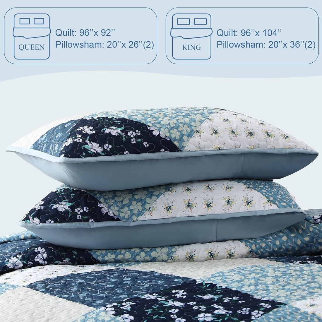 Reversible Floral Boho Patchwork Quilt Set - 3 Pcs All Season Bedding Set