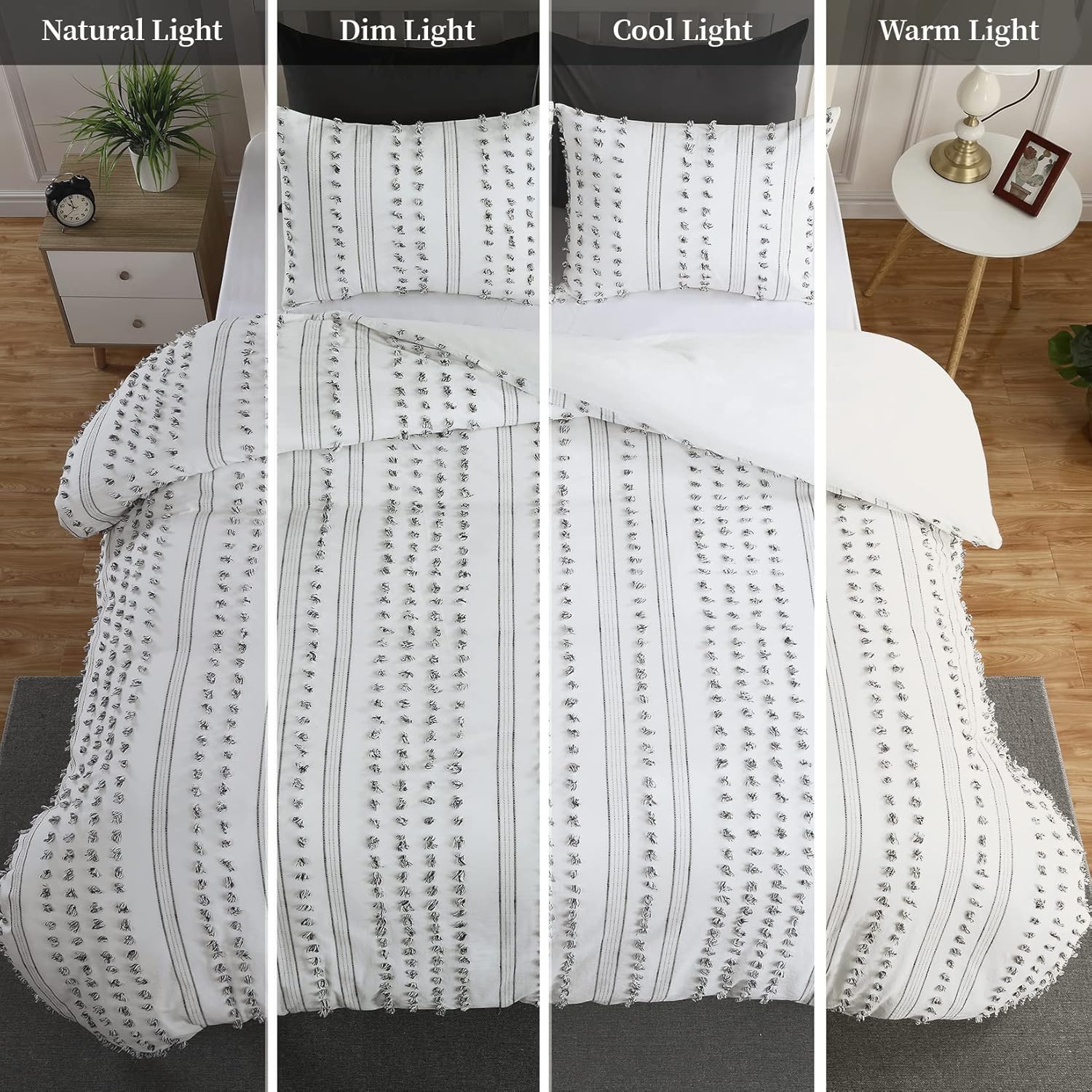 Funda nórdica texturizada con lunares con mechones - 3 piezas - Jacquard de algodón teñido en hilo