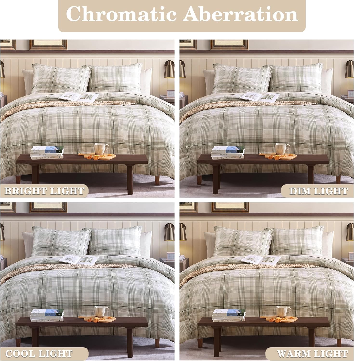 Juego de cama clásico a cuadros en una bolsa: juego de 7 piezas de edredón estilo granja