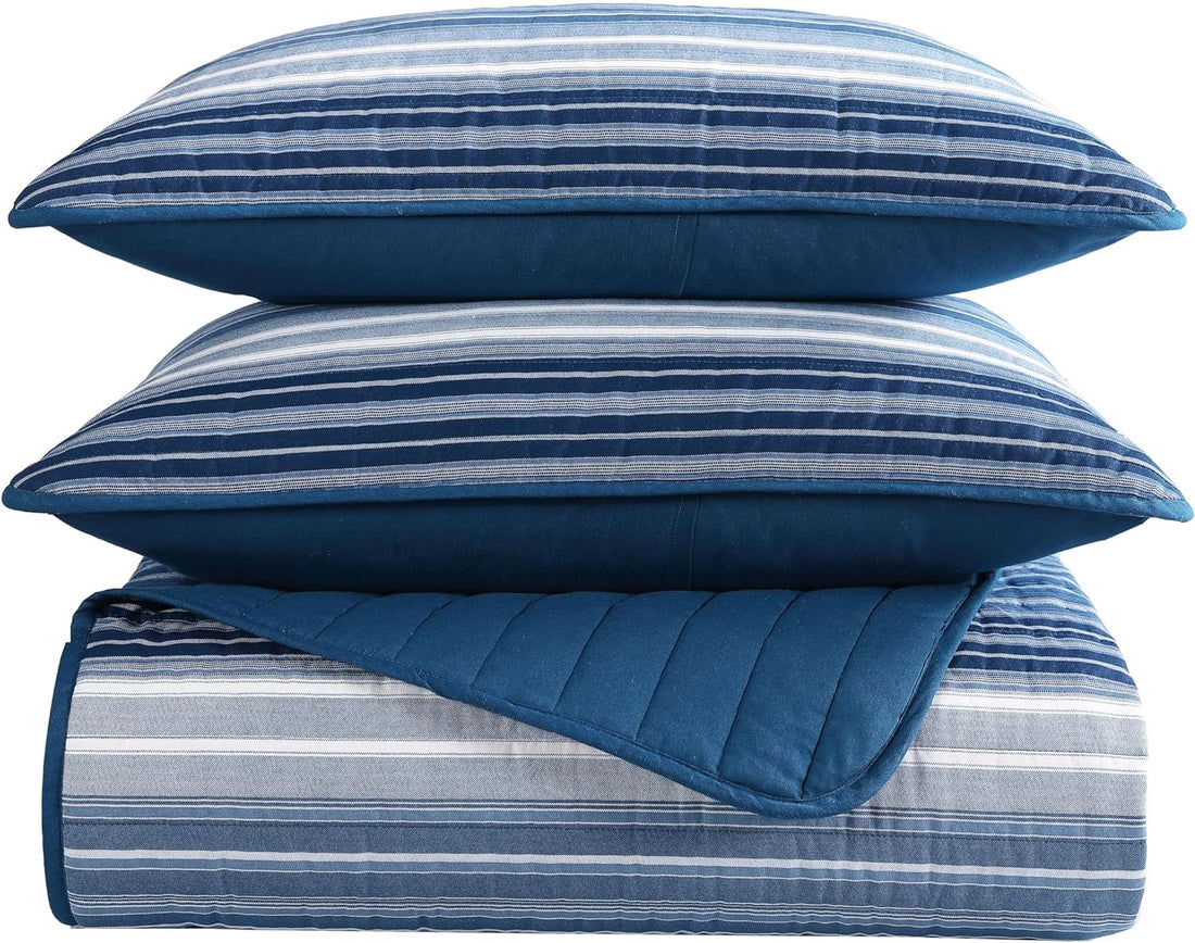 Reversible Cotton-Blend All Season Quilt Set - 3 Pcs Bedding Set w/ Matching Shams