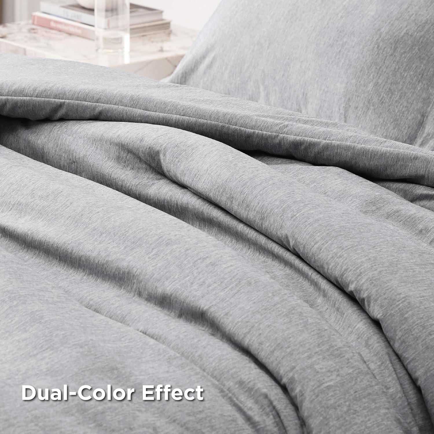 Grey Comforter Queen Size, Soft Bedding for All Seasons, Cationic Dyed Bedding Set, 3 Pieces, 1 Comforter (90"x90") and 2 Pillow Shams (20"x26"+2")