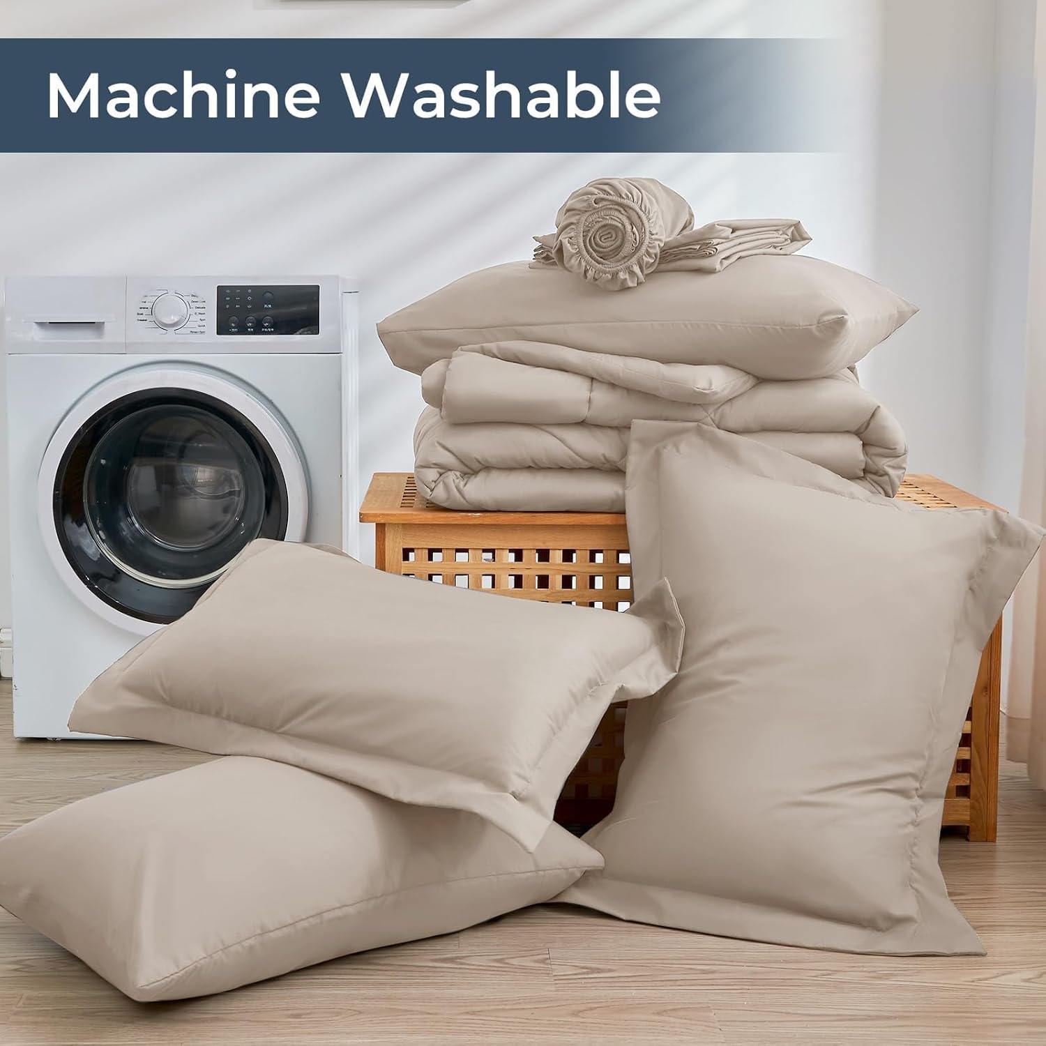 Juego de cama reversible moderno en una bolsa: juego de 7 piezas de edredón ultra suave