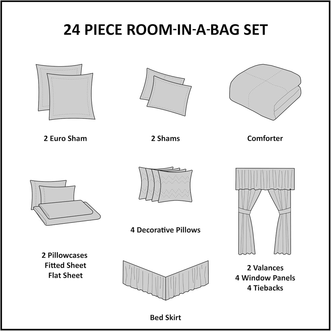 Conjunto de lujo: elegante conjunto de habitación en bolsa de satén, 24 piezas con cortinas y almohadas decorativas a juego 
