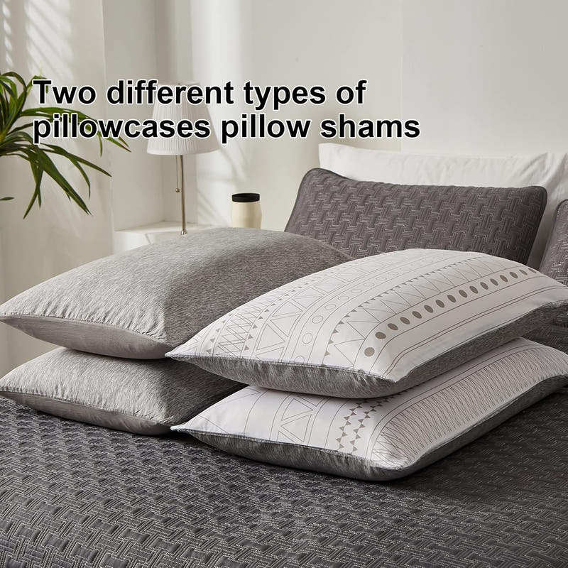 Juego de cama reversible bohemio moderno en una bolsa: juego de 7 piezas de edredón con rayas geométricas