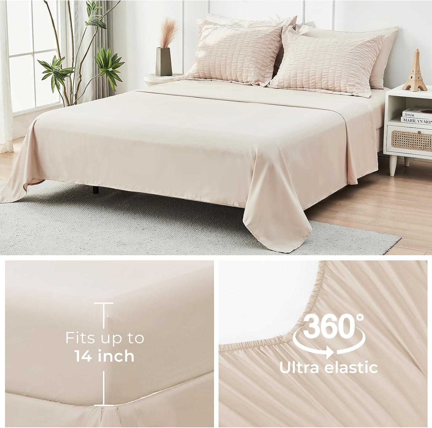 Crinkle Seersucker Bed in a Bag Set - 7 Pcs Beige Textured Comforter Set