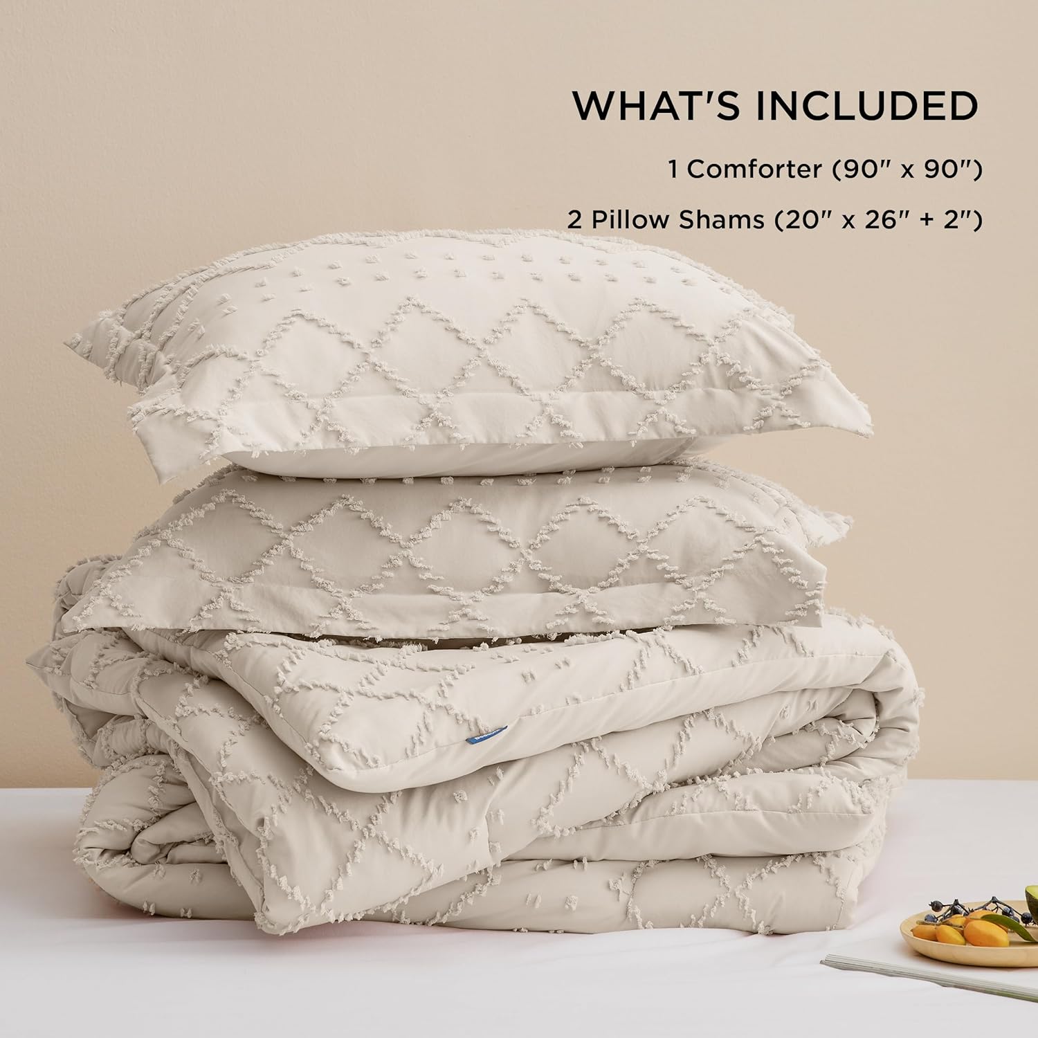 Queen Comforter Set - Beige Comforter, Boho Tufted Shabby Chic Bedding Comforter Set, 3 Pieces Vintage Farmhouse Bed Set for All Seasons, Fluffy Soft Bedding Set with 2 Pillow Shams