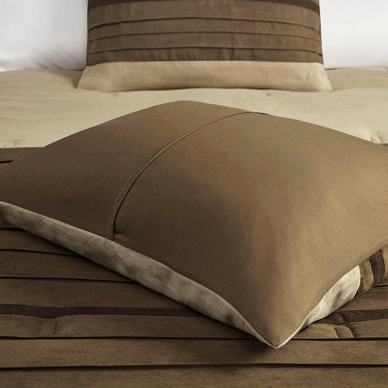 奢华绒面革条纹床品袋装 - 7 件，含配套枕套、床裙