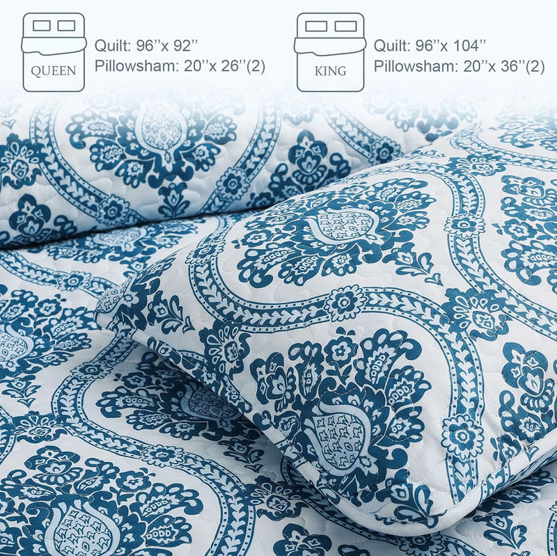 Juego de edredón bohemio de damasco reversible: 3 piezas, colcha ultra suave para todas las estaciones