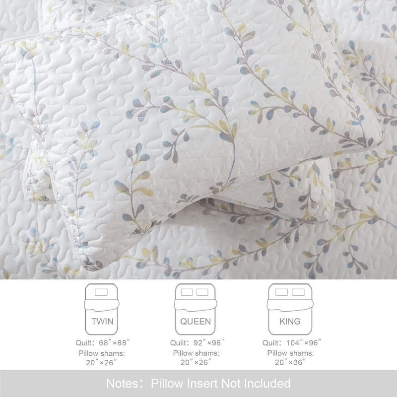 Juego de edredón floral ligero reversible: cubrecamas suaves para todas las estaciones de 3 piezas