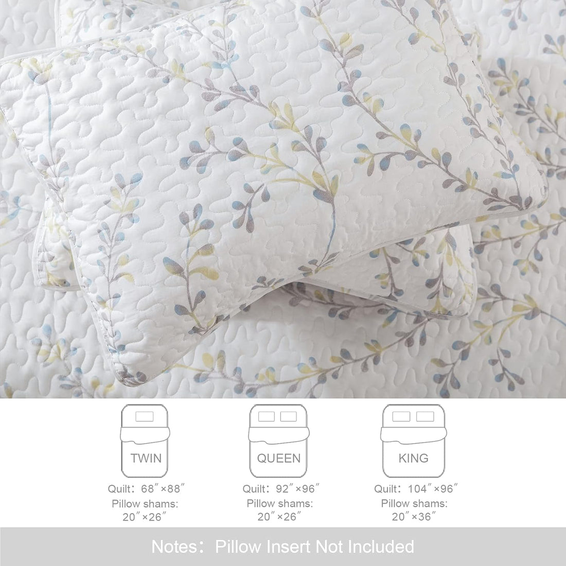 Reversible Lightweight Floral Quilt Set - 3 Piece Soft All Season Bedspreads