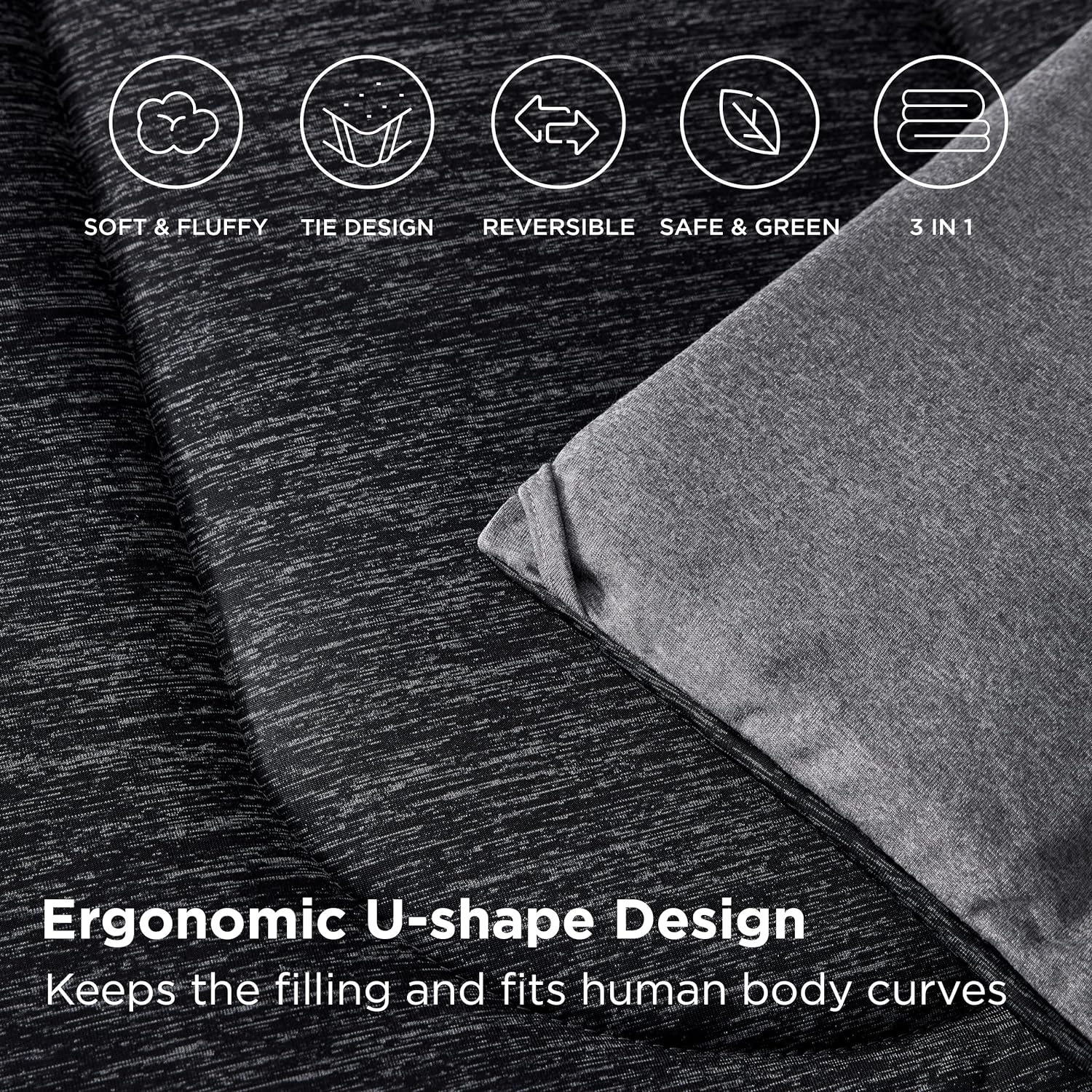 Comforter Set - Cooling and Warm Bed Set, Charcoal Black Reversible For All Season, 3 Pieces, 1 Queen Size Comforter (88"x88") and 2 Pillow Cases (20"x26")