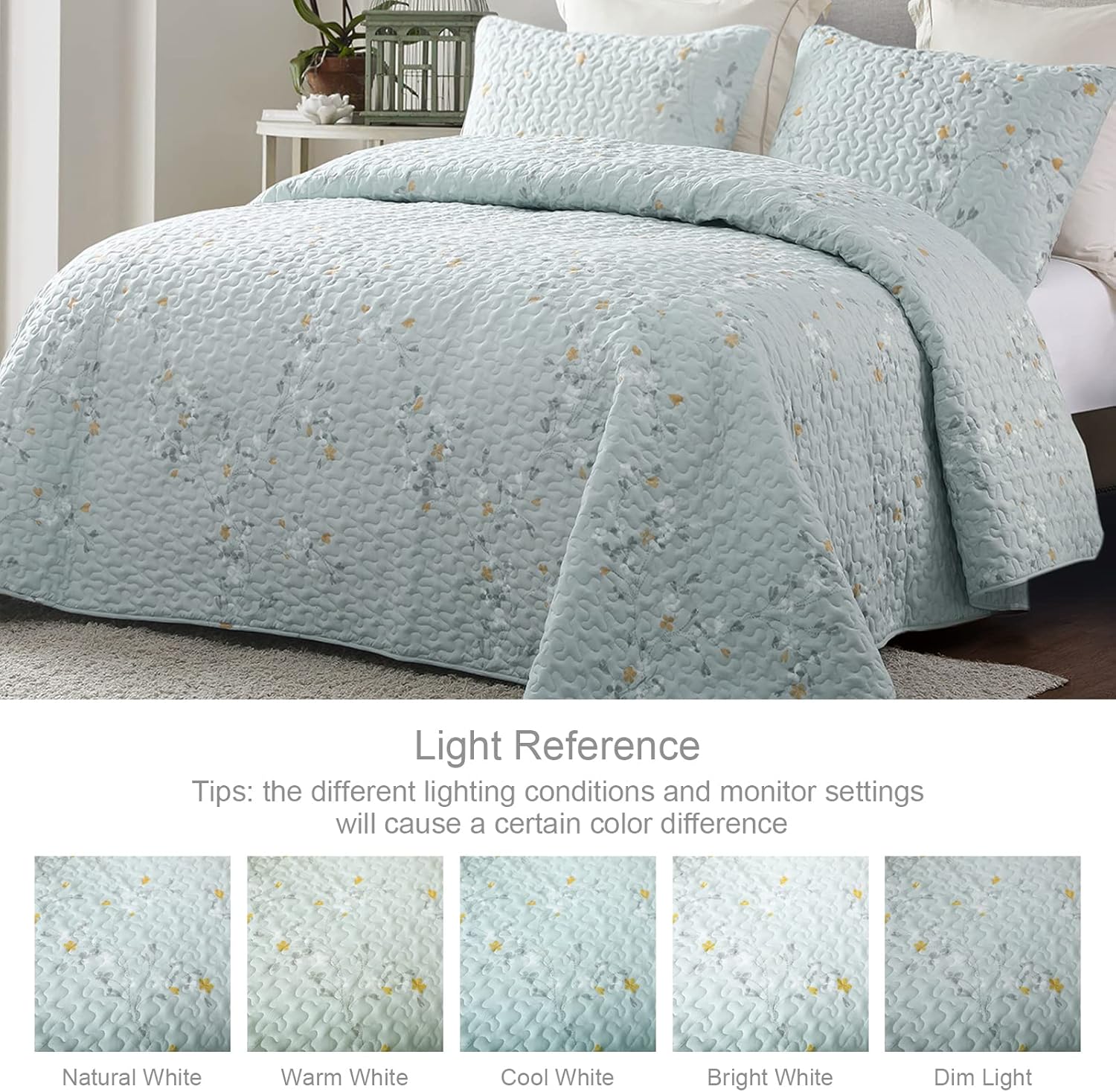 Reversible Floral All Season Quilt Set - 3 Piece Soft Lightweight Bedspread