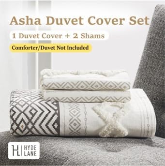 Funda nórdica bohemia con mechones modernos, 3 piezas, algodón texturizado estilo granja