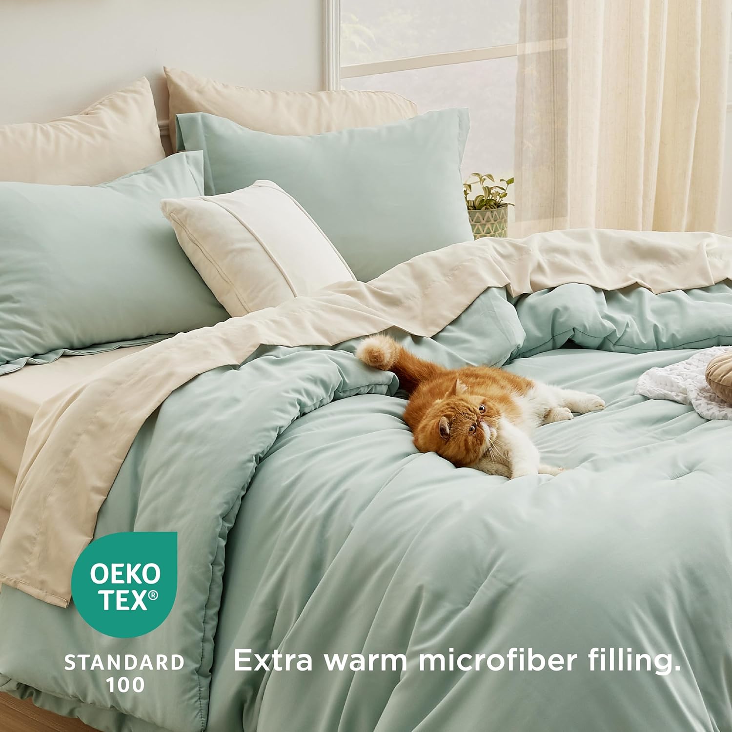 Dual-Tone Bed in a Bag Set - 7 Pcs Contrasting Design Modern Bedding Set