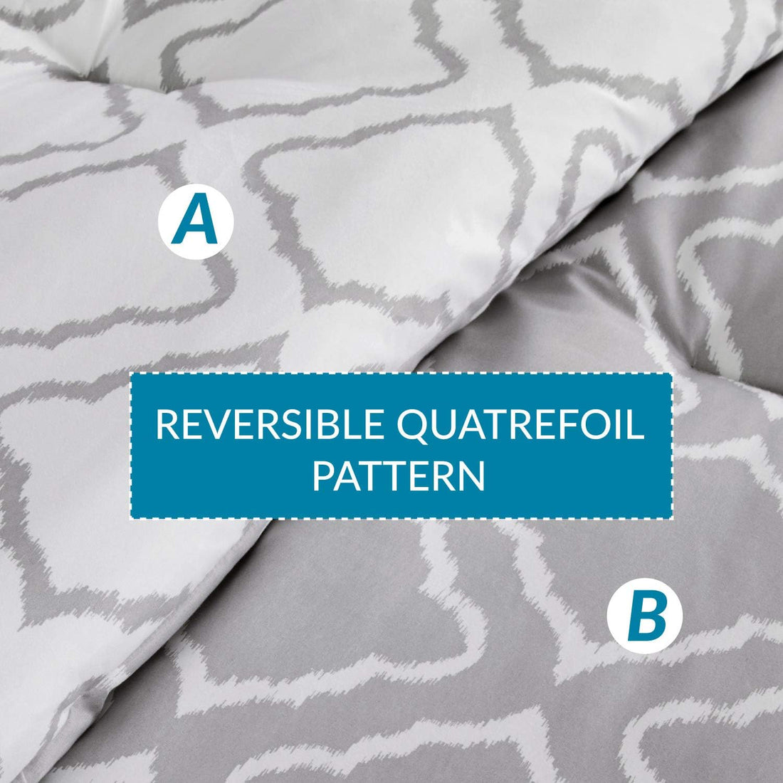 Juego de cama reversible Quatrefoil en una bolsa: juego de 7 piezas de edredón geométrico gris