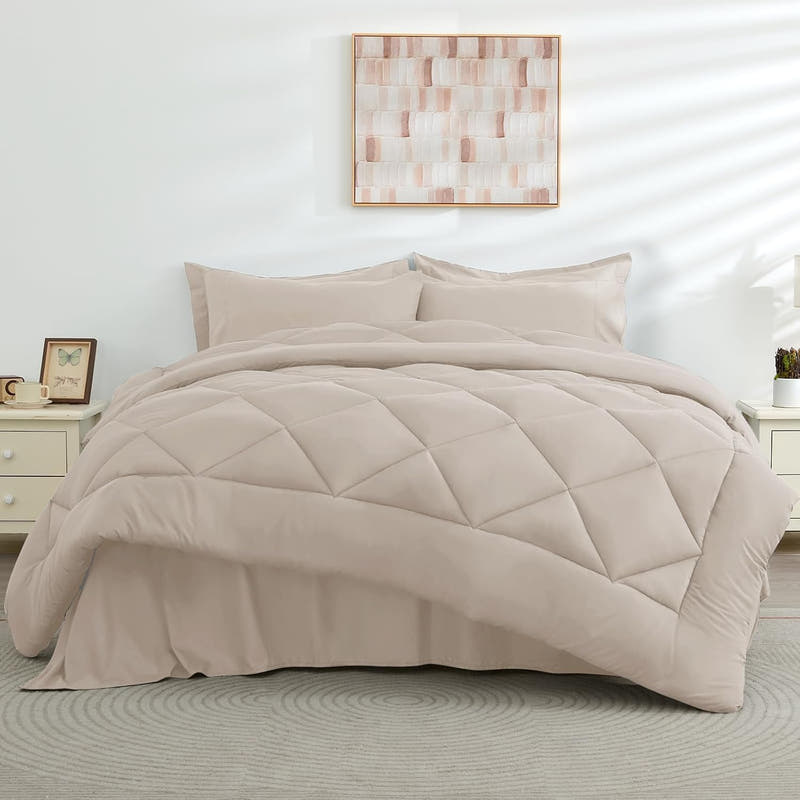 Juego de cama reversible moderno en una bolsa: juego de 7 piezas de edredón ultra suave