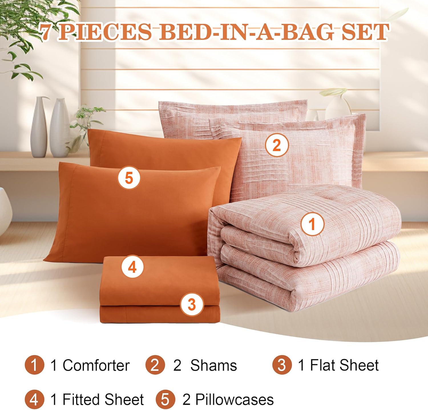 Dual-Tone Crinkle Bed in a Bag Set - 7 Pcs Textured Comforter Set