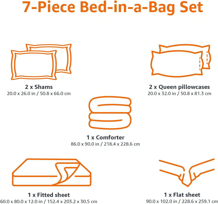 Full/Queen Comforter Set with Sheets, 5-Piece Navy with Grey Plaid Bedding, Lightweight Microfiber Bed-in-a-Bag