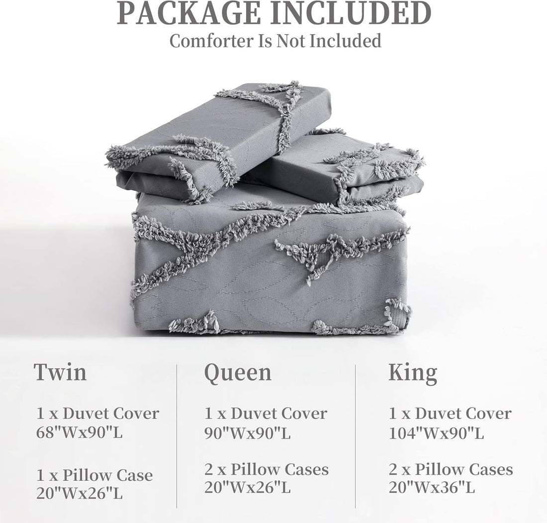 Embroidered Floral Duvet Cover Set - 3 Pcs. Chic Tufted Branches
