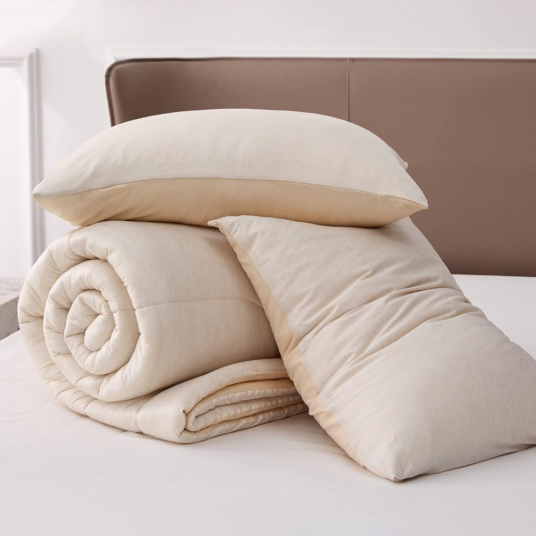 Queen Comforter Set - Cooling and Warm Bed Set, Linen Reversible All Season Cooling Comforter, 3 Pieces, 1 Queen Size Comforter (88"x88") and 2 Pillow Cases (20"x26")