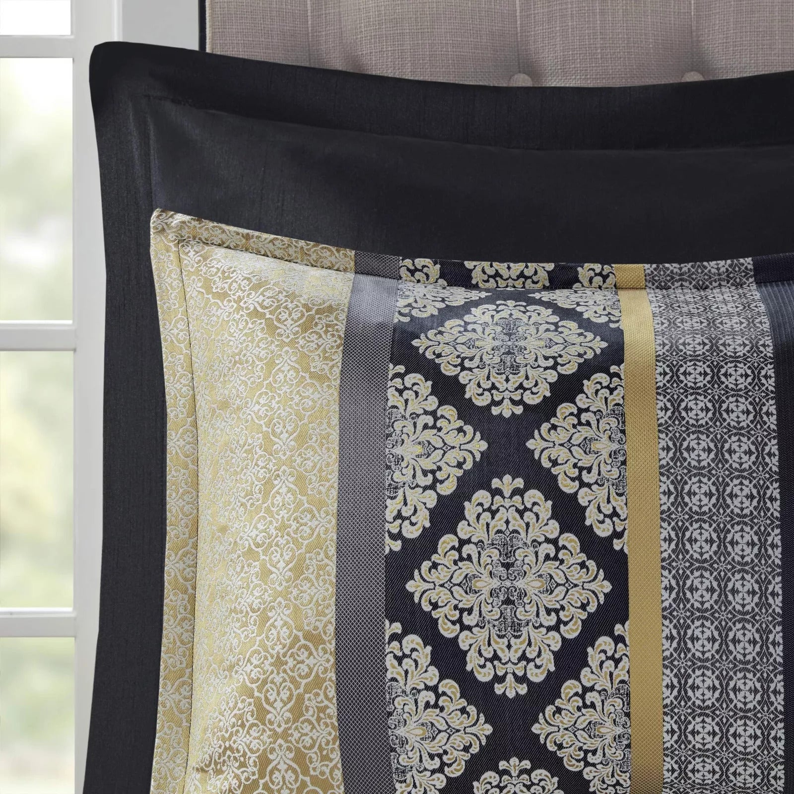 Conjunto de lujo: elegante conjunto de habitación en bolsa de satén, 24 piezas con cortinas y almohadas decorativas a juego 