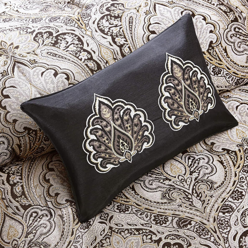 Conjunto de lujo: elegante conjunto de habitación en bolsa de satén, 24 piezas con cortinas y almohadas decorativas a juego