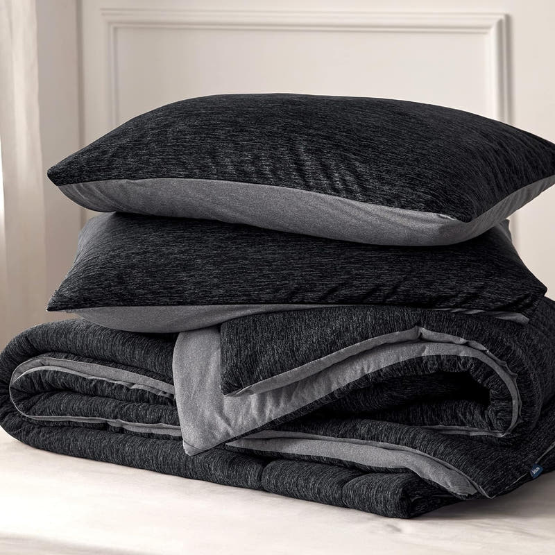 Juego de edredón: juego de cama cálido y refrescante, reversible en color negro carbón para todas las estaciones, 3 piezas, 1 edredón tamaño Queen (88" x 88") y 2 fundas de almohada (20" x 26")