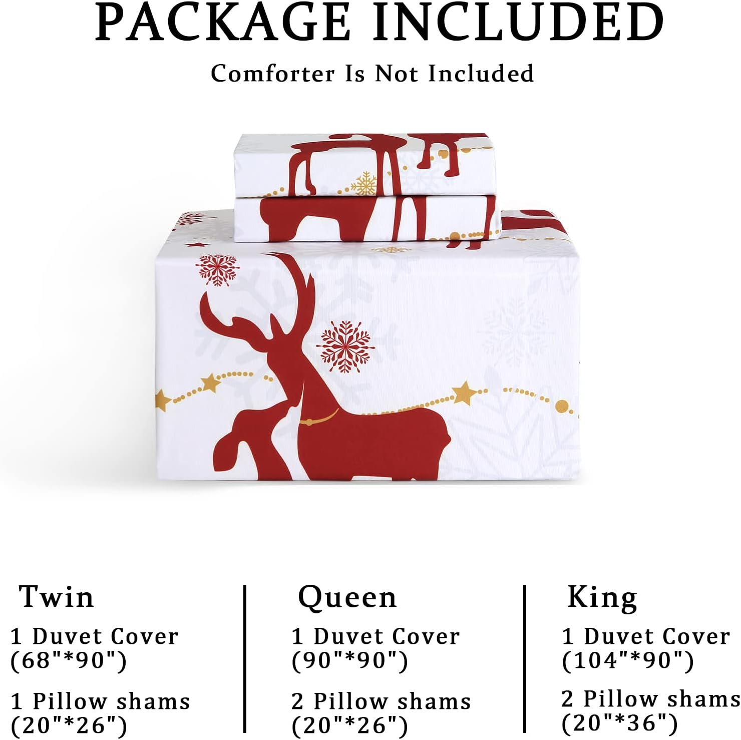 Christmas Reversible Duvet Cover Set - 3 Pcs. Reindeer/Plaid